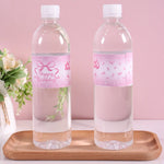 étiquettes autocollantes bouteilles d'eau transparentes motif ballons roses rubans happy birthday points dorés festif