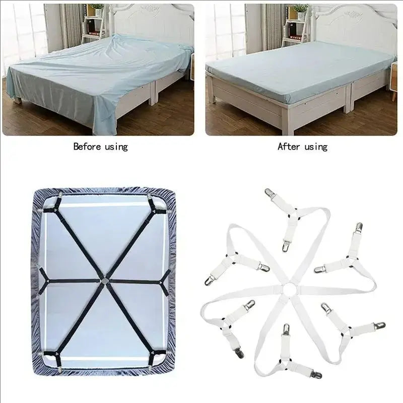 attaches draps élastiques pinces métal noir blanc tissu élastique quadrillé utilitaire fixations matelas drap