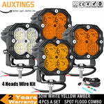 feux travail led 30w noir orange quadrillé combo spot flood vtt suv moto