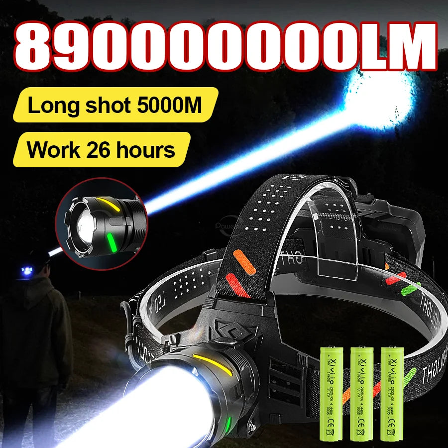 lampe frontale led rechargeable haute puissance 360 degres bandes lumineuses multifonction camouflage camping pêche