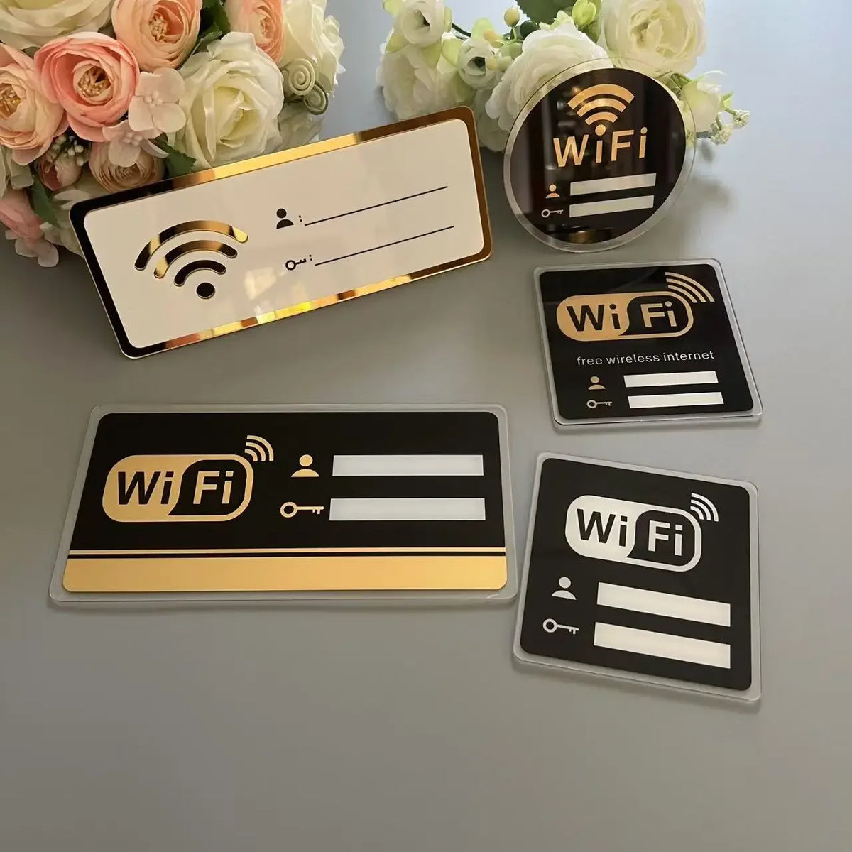 autocollants miroir wifi moderne adhésifs acrylique noir blanc doré personnes clés