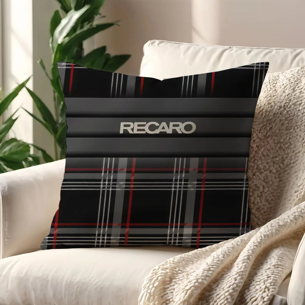 coussin carré moderne imprimé tartan noir blanc 45x45cm polyester amovible