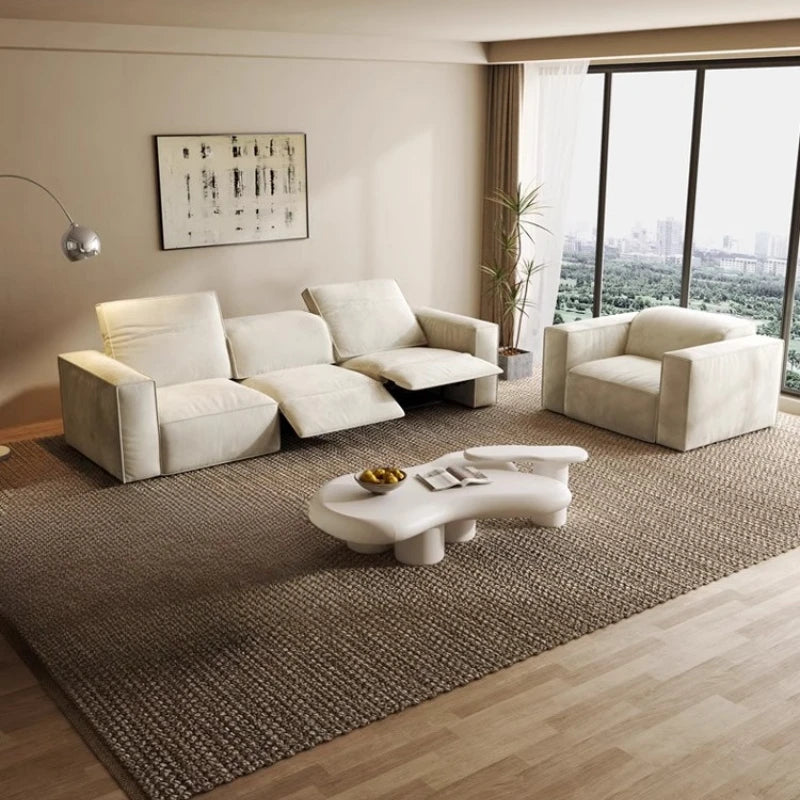 canapé salon moderne forme beige clair tissu composite coussin doux