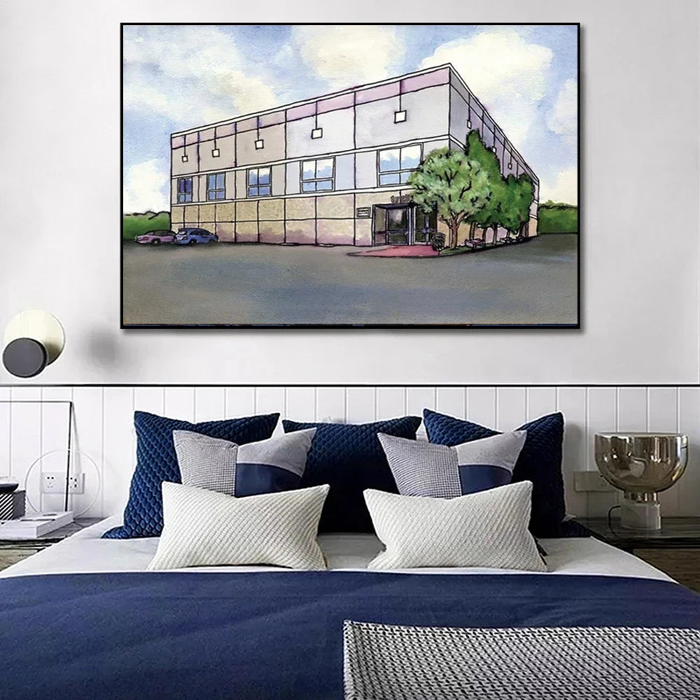 impression toile aquarelle building moderne décoration intérieure salon chambre minimaliste