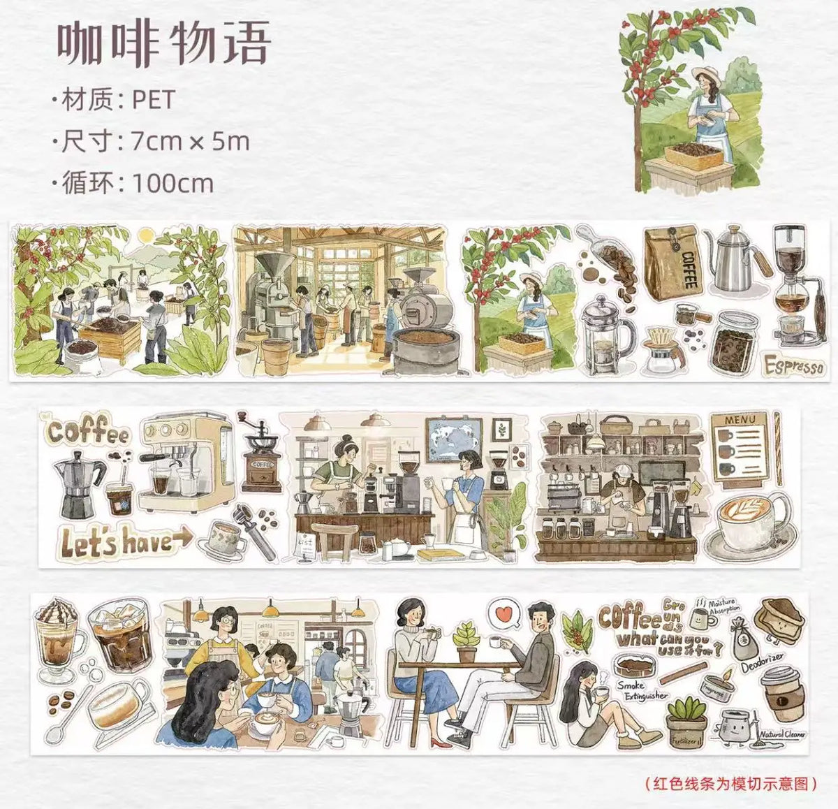 ruban decoratif illustrations personnes espresso lettres adhesif blanc marron bleu vert