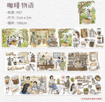 ruban decoratif illustrations personnes espresso lettres adhesif blanc marron bleu vert