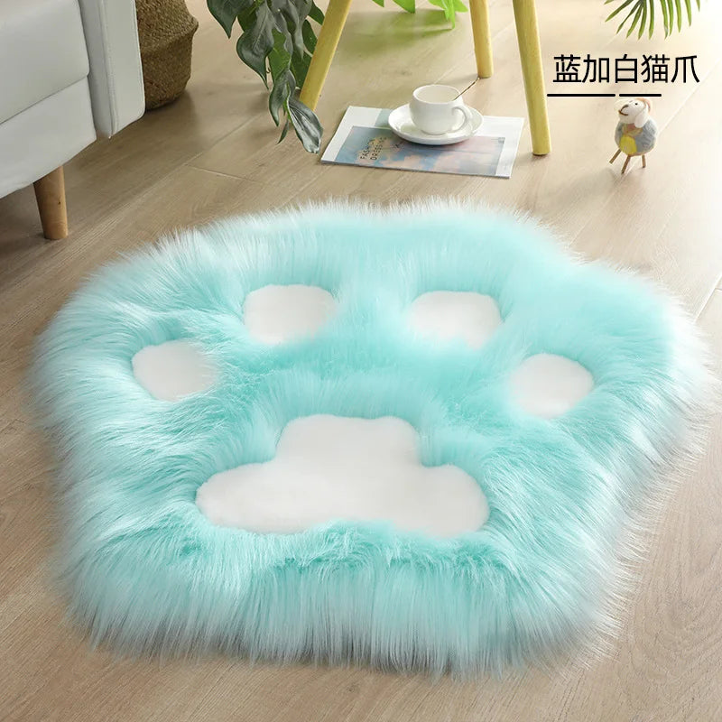 tapis blanc rose pâle motif pattes chat doux fourré acrylique daim moderne chambre maison