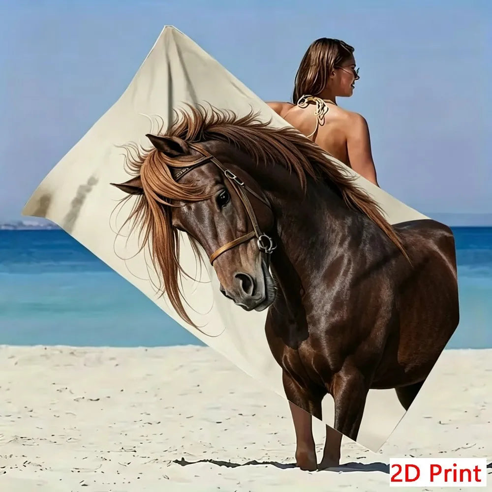 serviette plage microfibre cheval artistique séchage rapide grande taille toiletement illustration réaliste