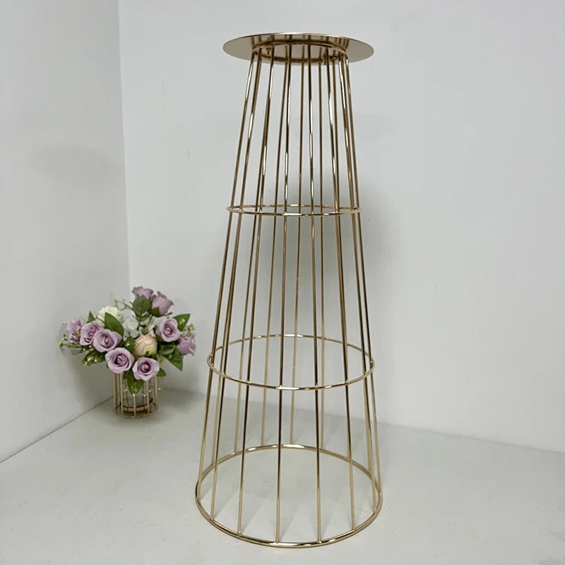 vases métal doré moderne structure maille support floral conique 60cm 80cm haute qualité décoration
