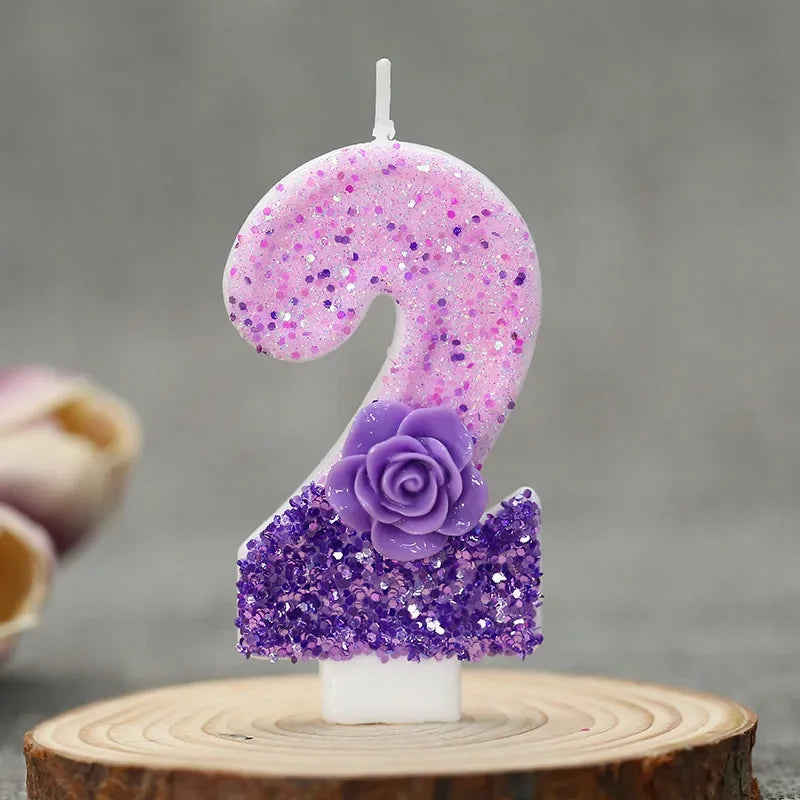 bougies forme chiffres pailletées violettes blanches décoratives anniversaire festive filles garçons