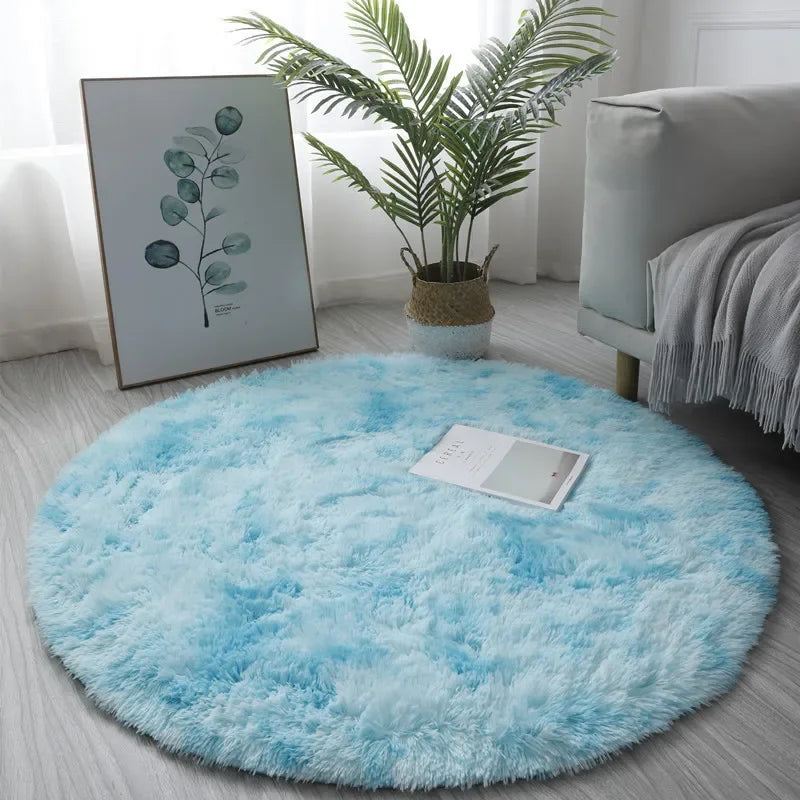 tapis rond peluche douce moderne rose blanc floral chambre salon extérieur