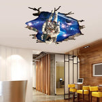 sticker mural 3d multicolore planètes étoiles ciel nocturne nuages effet trompe l’oeil chambre moderne