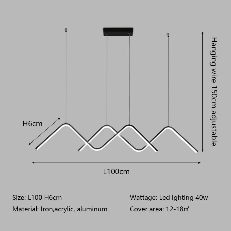 suspension lumineuse pendentif led moderne minimaliste ligne ondulée blanc opacité restaurant cuisine
