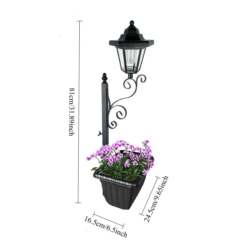 lampe solaire classique métal forgé pot fleurs noir extérieur ambiance jardin led 12v 6w