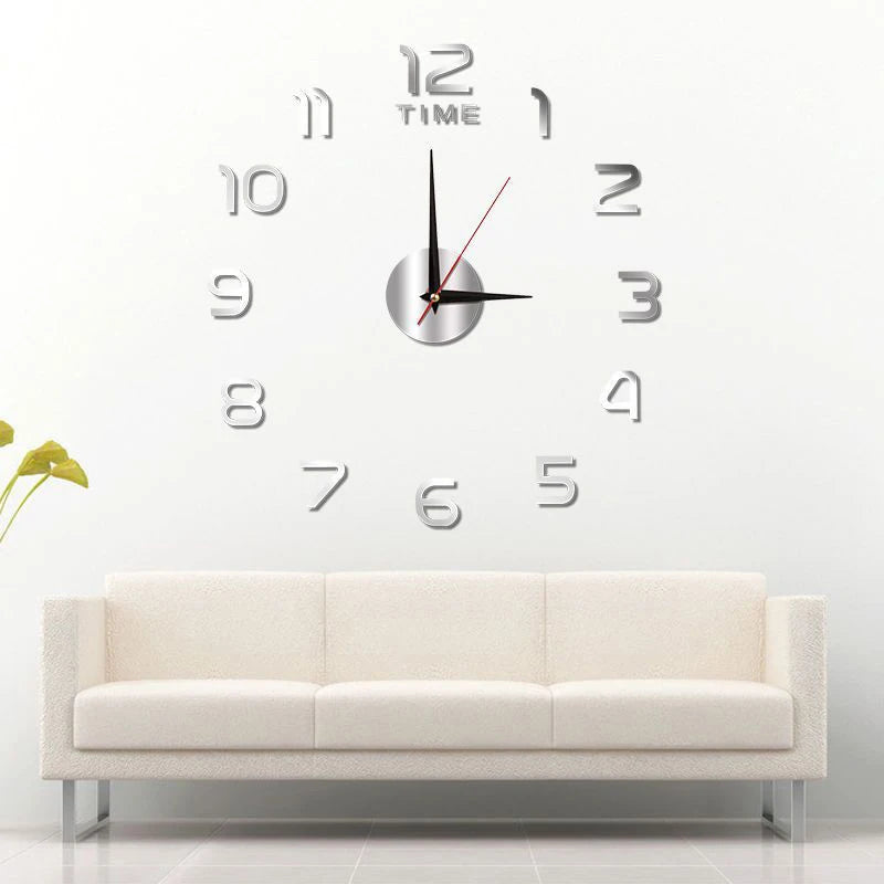 horloge murale stickers chiffres relief effet miroir moderne couleur vert doré rouge argenté noir