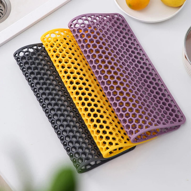 tapis silicone moderne violet jaune noir hexagonal drainage rapide cuisine vaisselle verre