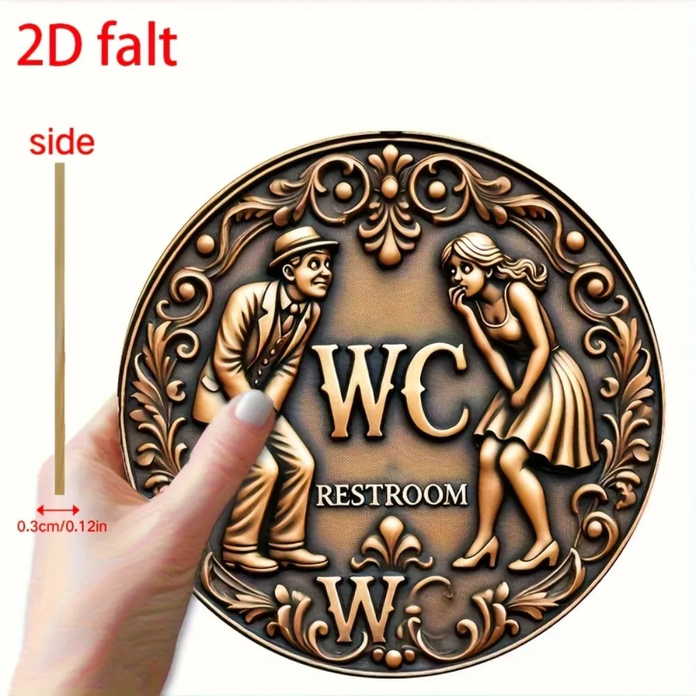 plaque decorative wc art deco bronze personnages humoristiques motifs floraux chambre bain