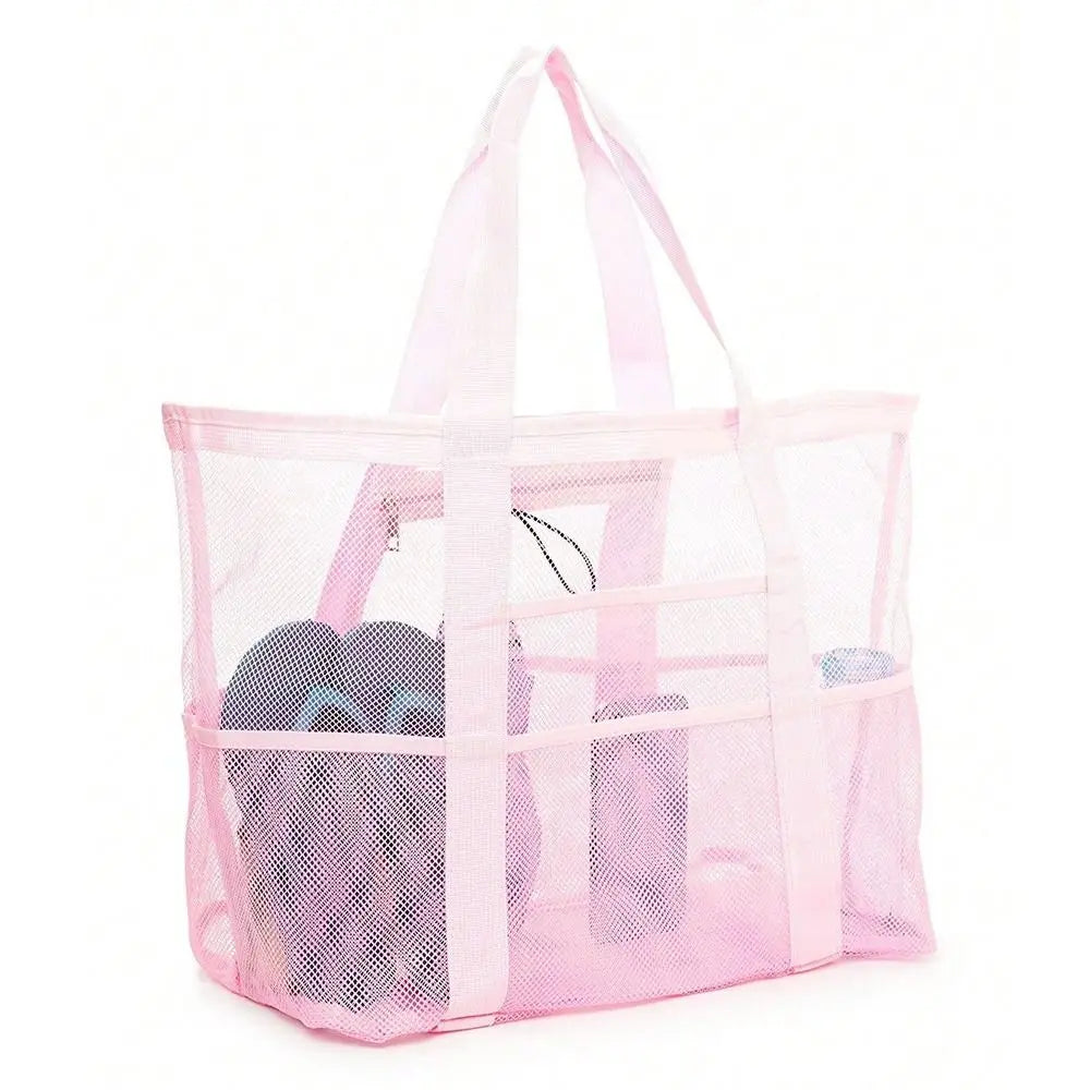 Sac plage violet noir bleu clair vert rose maille respirante réutilisable moderne poignées