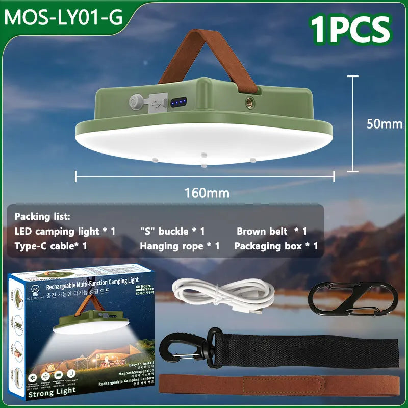 lampe camping led vert olive rechargeable moderne câble usb chargeur portatifextérieur