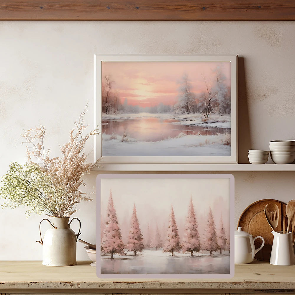 Affiche noel rose renne pere noel