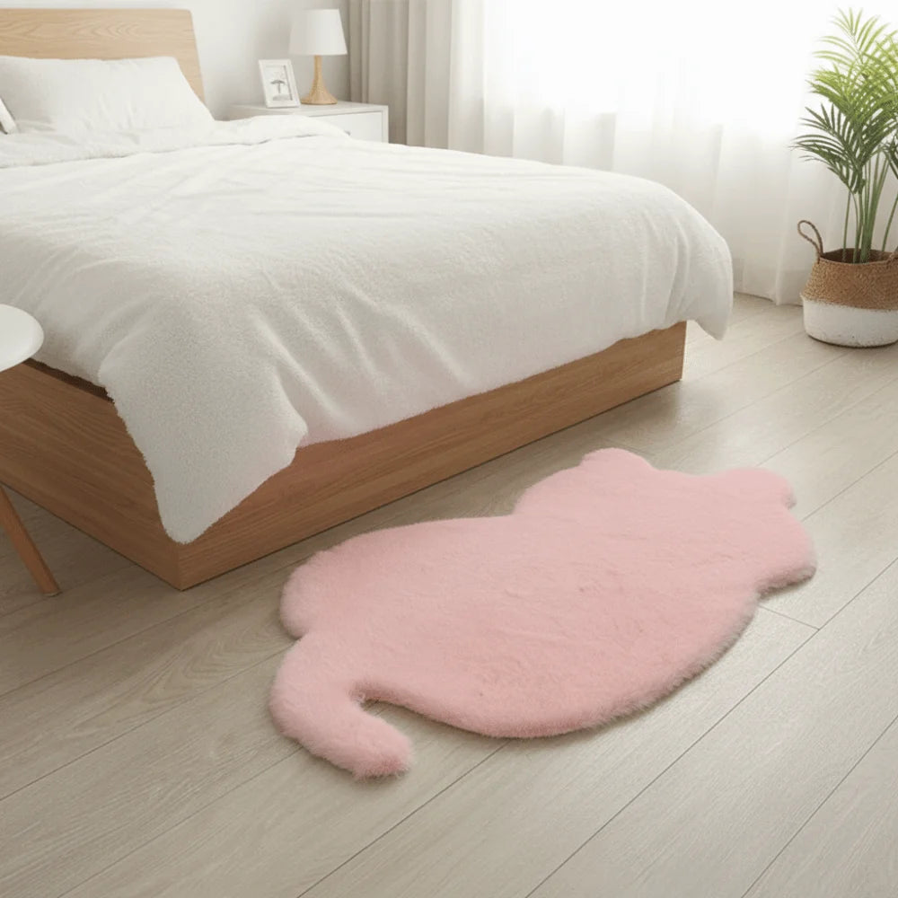 tapis doux fourré chat motif moderne acrylique noir blanc gris rose