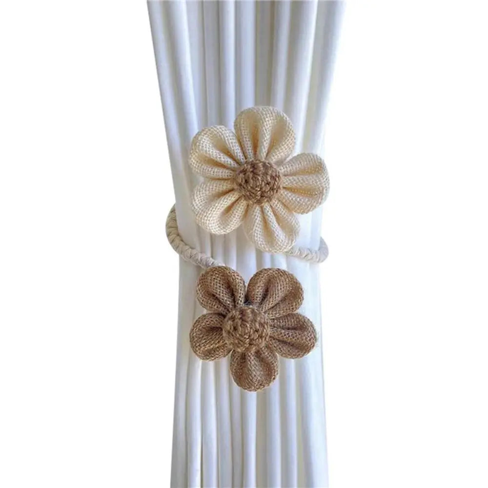 rubans rideaux fleurs tricotées beige blanc décoratifs rustiques opaques