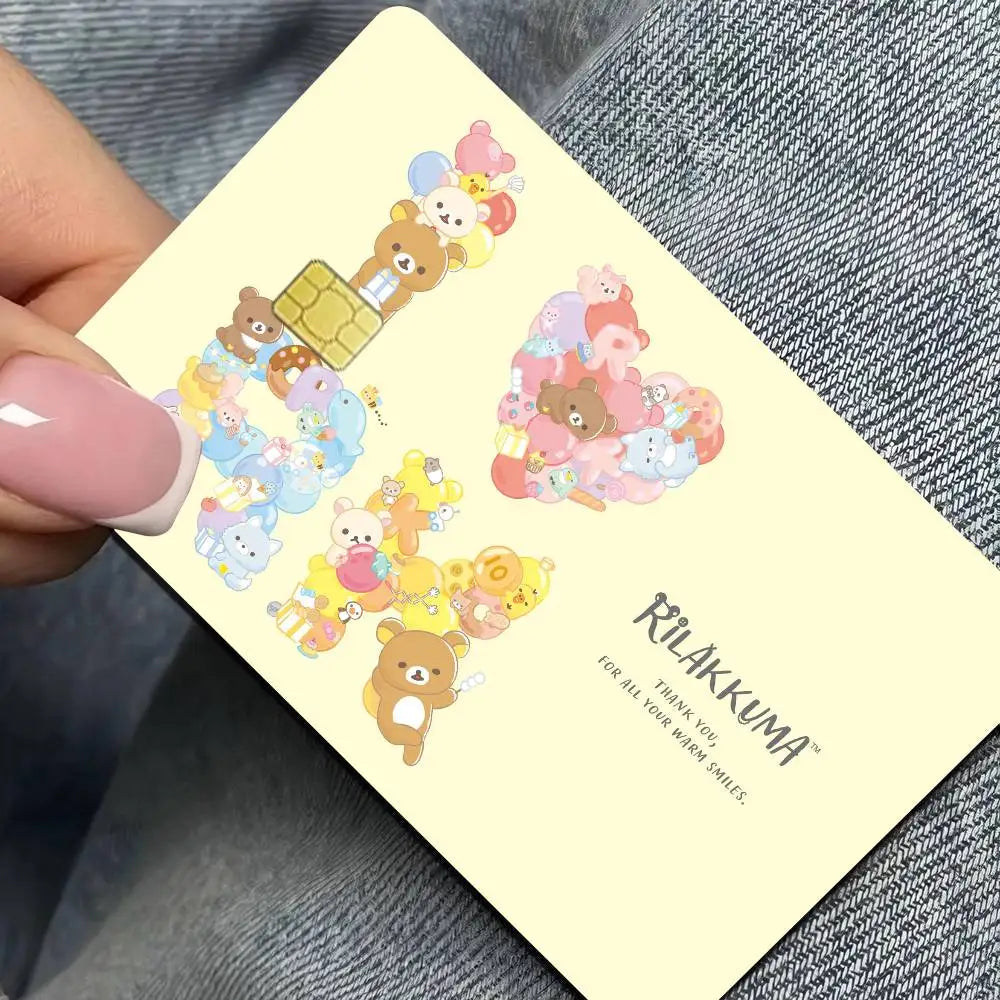 sticker adhésif carte bancaire dessin animé ours mignon rose bleu clair blanc