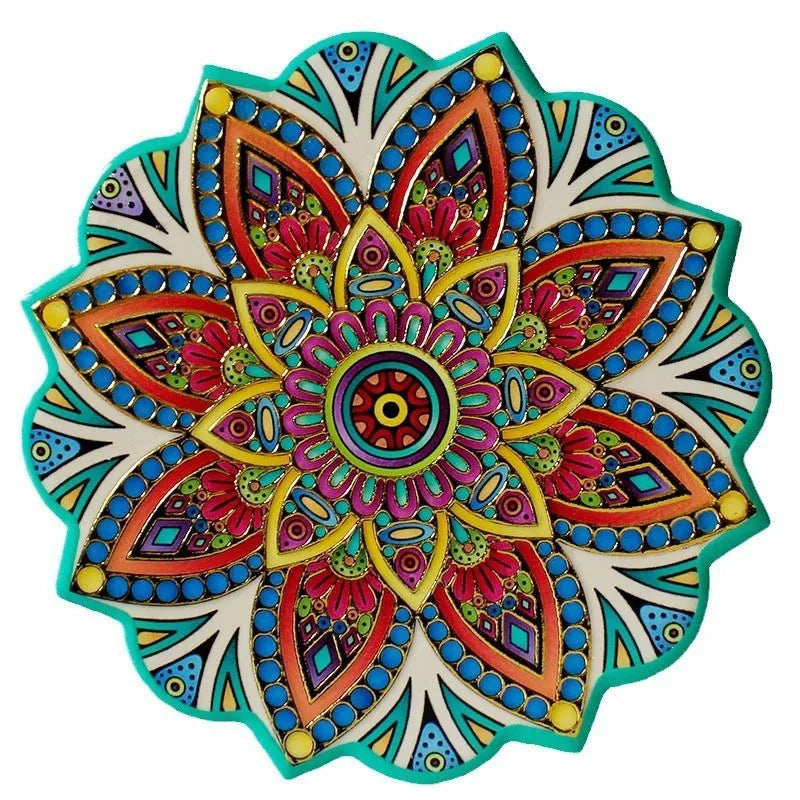 coasters céramique mandala floral antidérapants multicolores protecteurs tables résistants chaleur