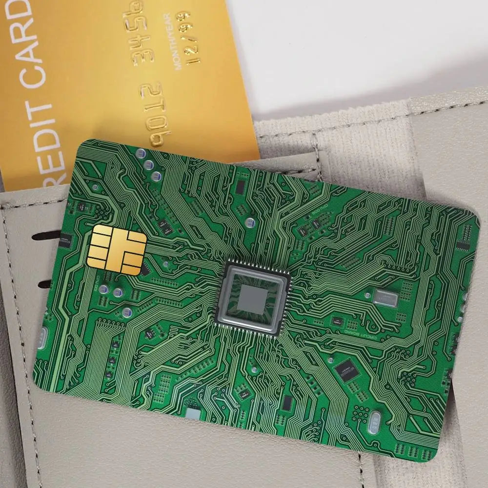 carte bancaire personnalisée adhésive circuit imprimé vert fond noir étanche résistante rayures empreintes digitales