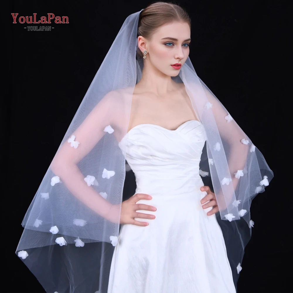 Voile mariée transparente classique peigne fleurs blanches femme mariage blanc crème