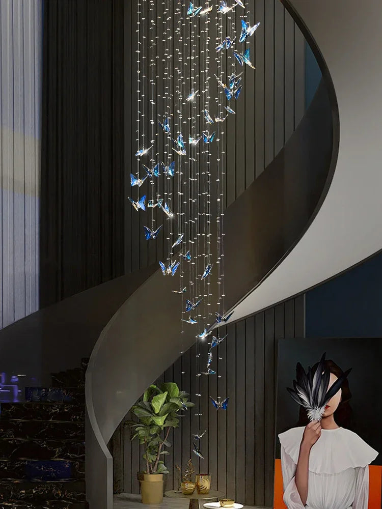 suspension lumineuse transparente papillons relief moderne salle bain lumière chaude bleu clair certification rohs