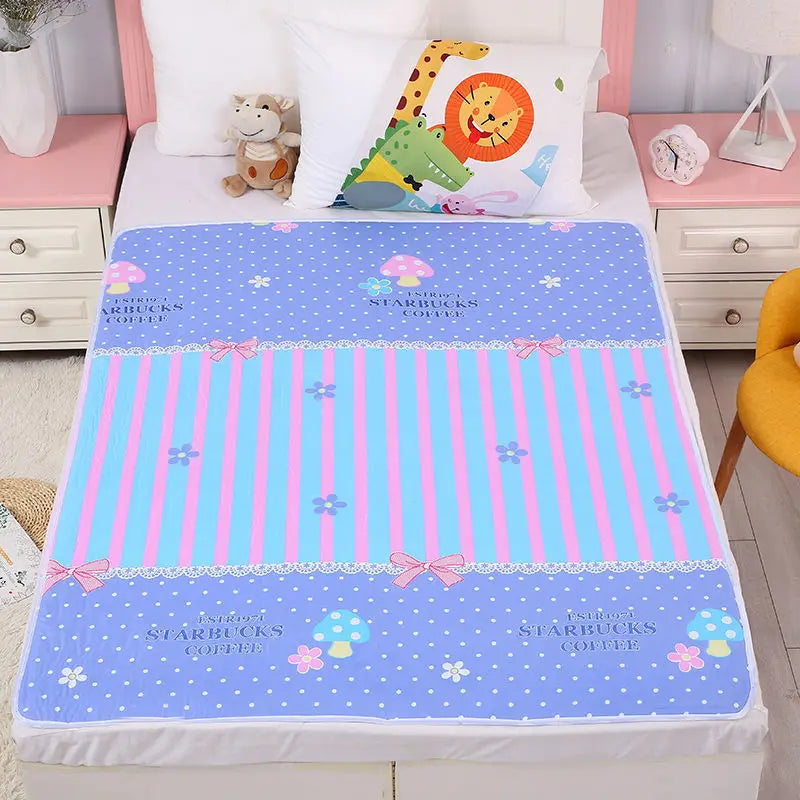 tapis bébé rose bleu zigzag blanc anti urine réutilisable coton moderne doux chambre bébé