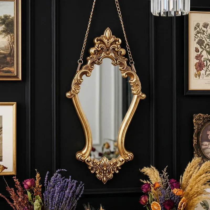 miroir decoratif baroque or floral suspendu chaîne vintage chambre salon entree