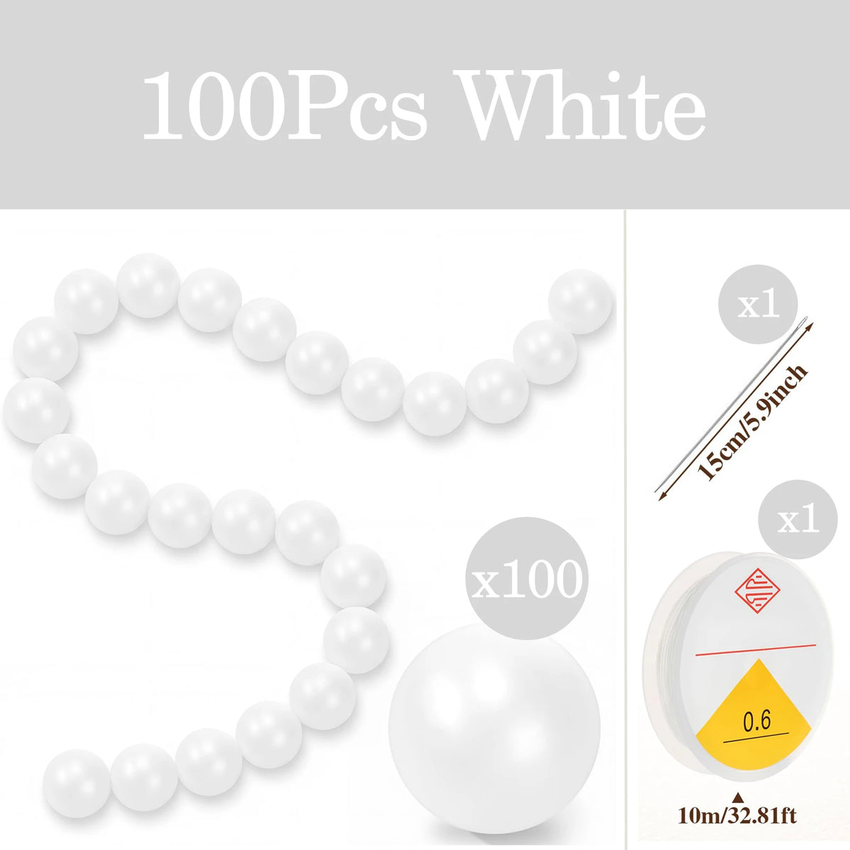 blanches opaques classiques mariage anniversaire décoration suspendue aiguille fil rondes lisses 100pcs 15m