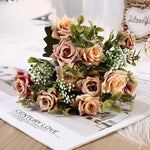fleurs artificielles bouquet rose blancs bleus vertes mariage romantique intérieur extérieur