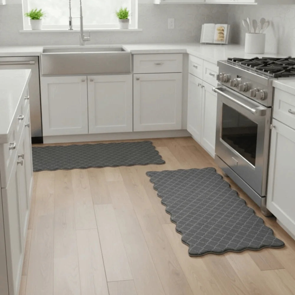 tapis cuisine noir motif géométrique moderne antidérapant sol durable imperméable gaufré festonné