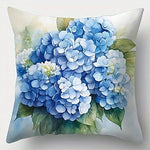 housse coussin fleurs hydrangeas bleu blanc vert classique 45x45cm zipper cache