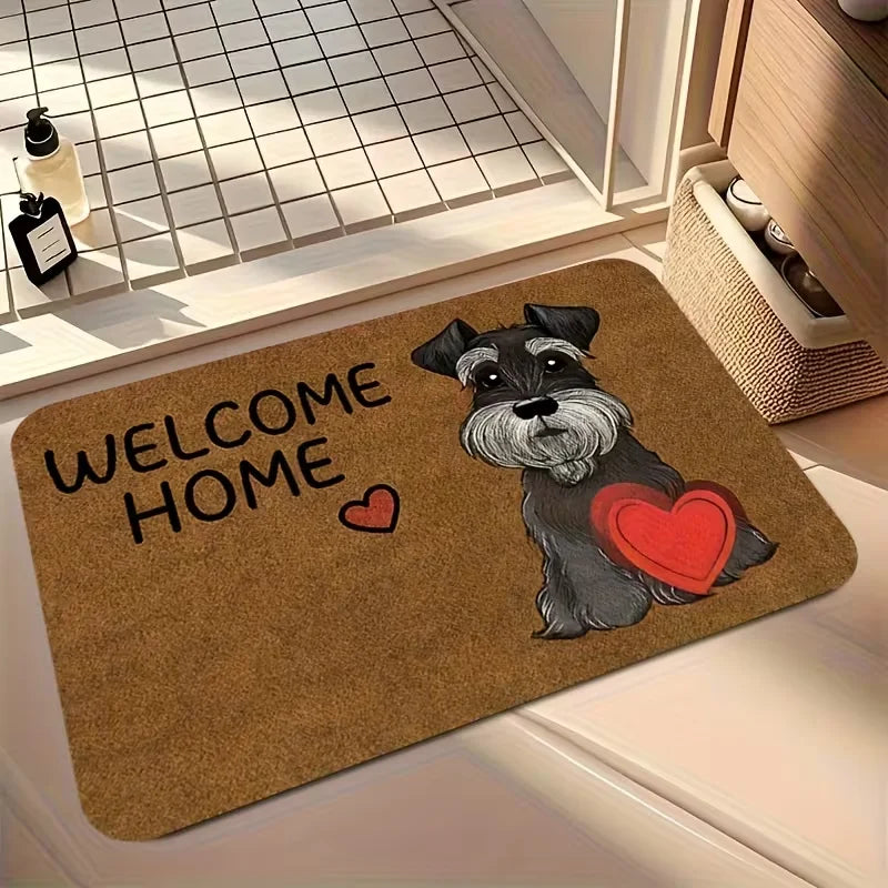tapis d'entrée marron clair chien bienvenue moderne résistant rides polyester imprimé 30x50cm 40x60cm 50x80cm