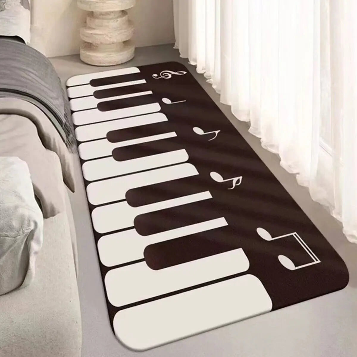 tapis noir blanc piano notes géométrique moderne chambre anti dérapant polyester 40x60 45x120 50x80