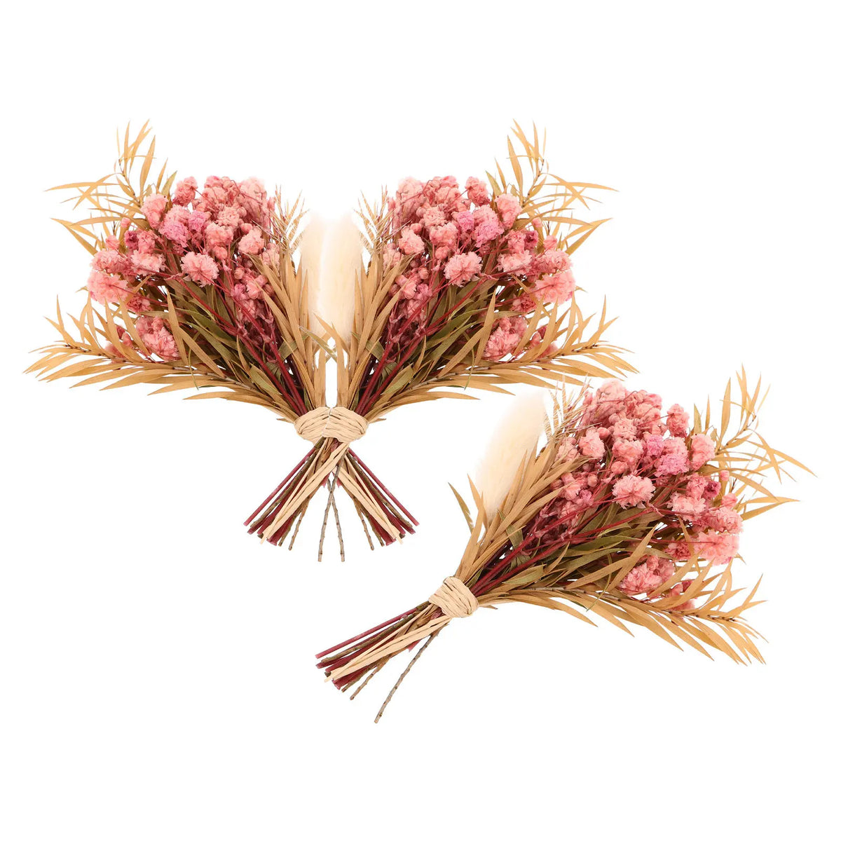 bouquet séché fleurs roses clairs feuilles vertes pampas naturel rustique décoration anniversaireextérieur