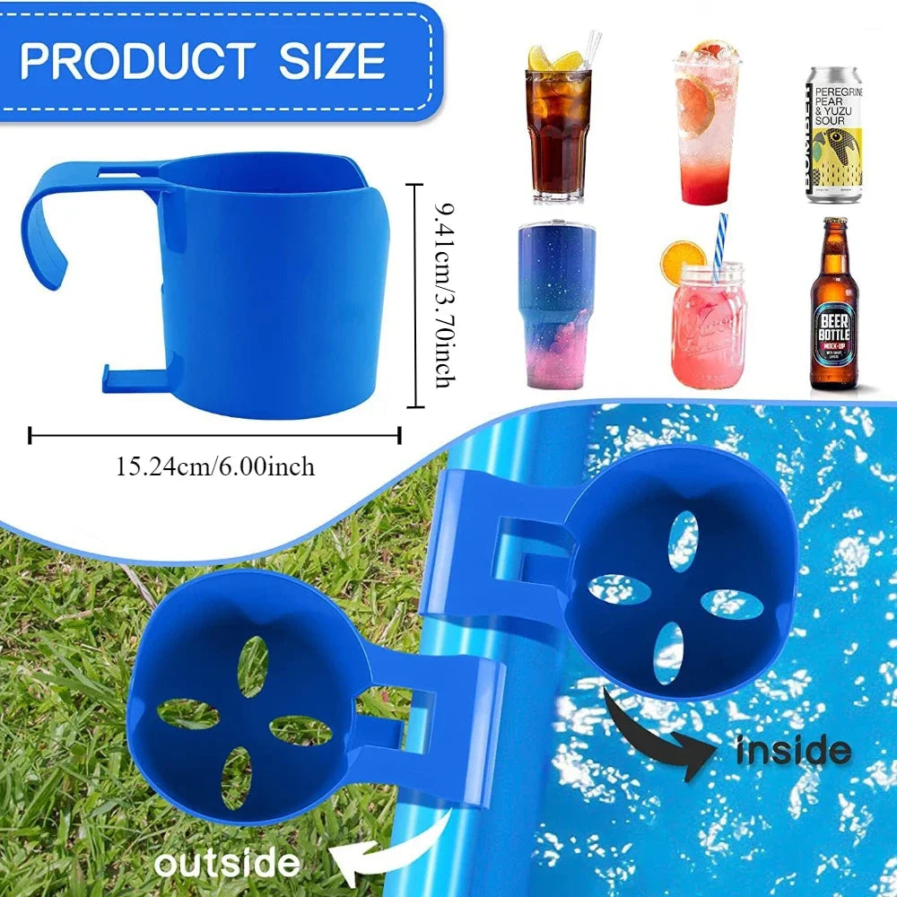 support verre piscine bleu adhésif moderne pratique rangement boissons téléphone lunettes
