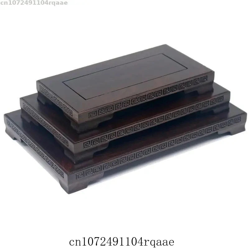 plateau bois gravé classique vase fleurs artificielles marron foncé crafts display holder shelf base