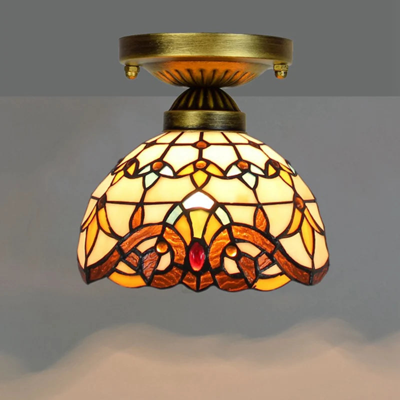 Lampe art déco mosaïque motifs floraux or marron bleu verte vintage chambre salon entree