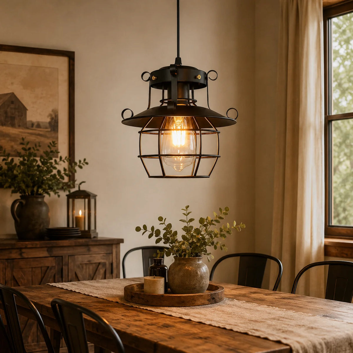 lampe suspendue industrielle cage métallique détails décoratifs noir flux lumineux faible 3000k 6000k