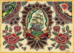 sticker autocollant tatouage vintage motifs traditionnels fleurs animaux symboles rouge noir beige blanc bleu