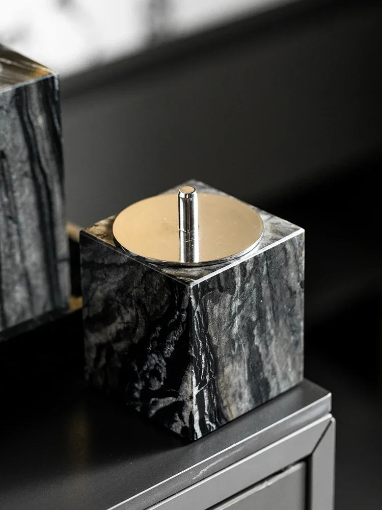 ensemble accessoires salle bain marbre noir distributeur savon porte serviette diffuseur luxe moderne