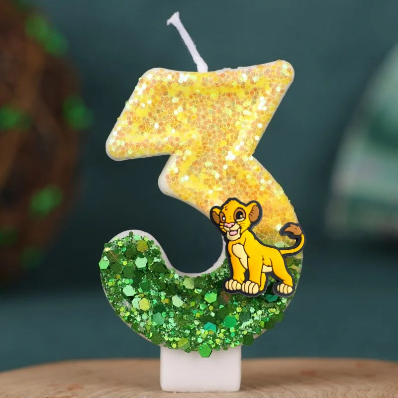 bougies numériques animales paillettes lion jaune vert anniversaire enfant festive