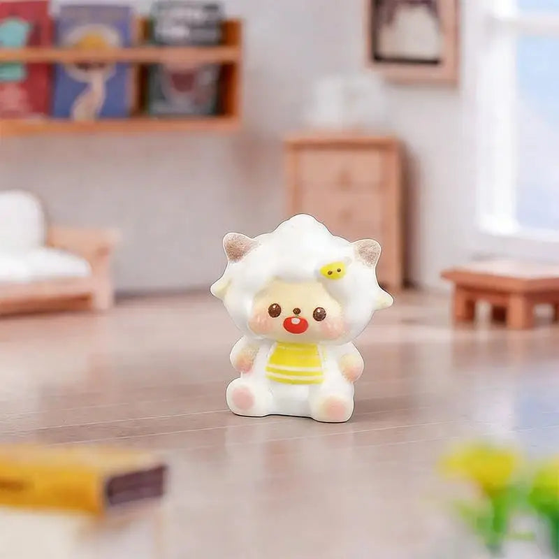 figurines mignonnes moutons résine couleurs variées visage souriant ruban cartoon
