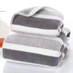 serviettes bain polaire rayures vert gris rose absorbantes épaisse toilette classique domestique