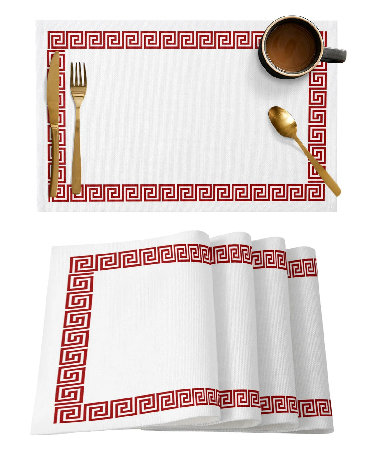 serviettes table classiques motif géométrique rouge gris bleu marine beige